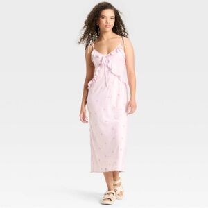 NWT Wild Fable Pink Embroidered Butterfly Ruffle Maxi Dress Size XL